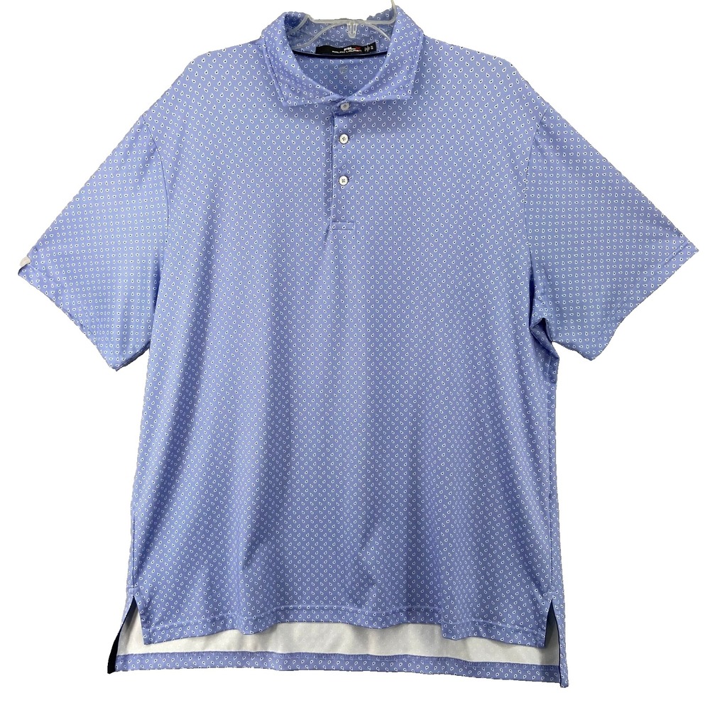 RLX‎ Ralph Lauren Golf Polo Shirt Mens XL Blue Paisley Print Performance Wicking